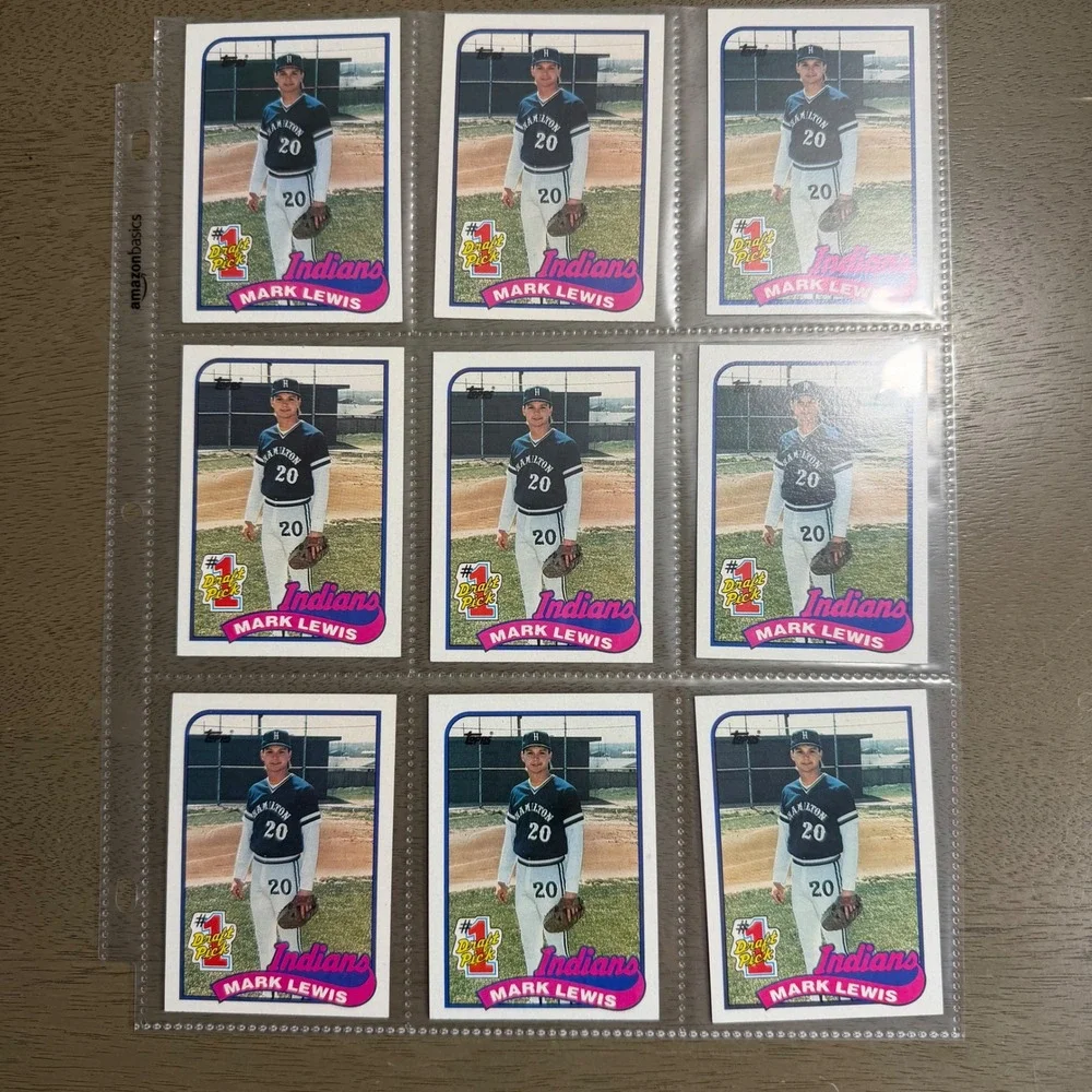 Lot of 9 1989 Topps Mark Lewis #222 Rookie Card Cleveland Indians #1 Draft Pick